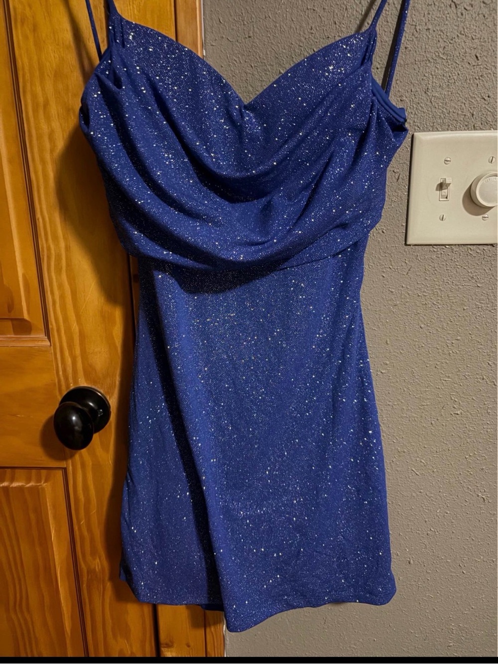 Windsor Sparkle Cowl Mini Dress in Blue